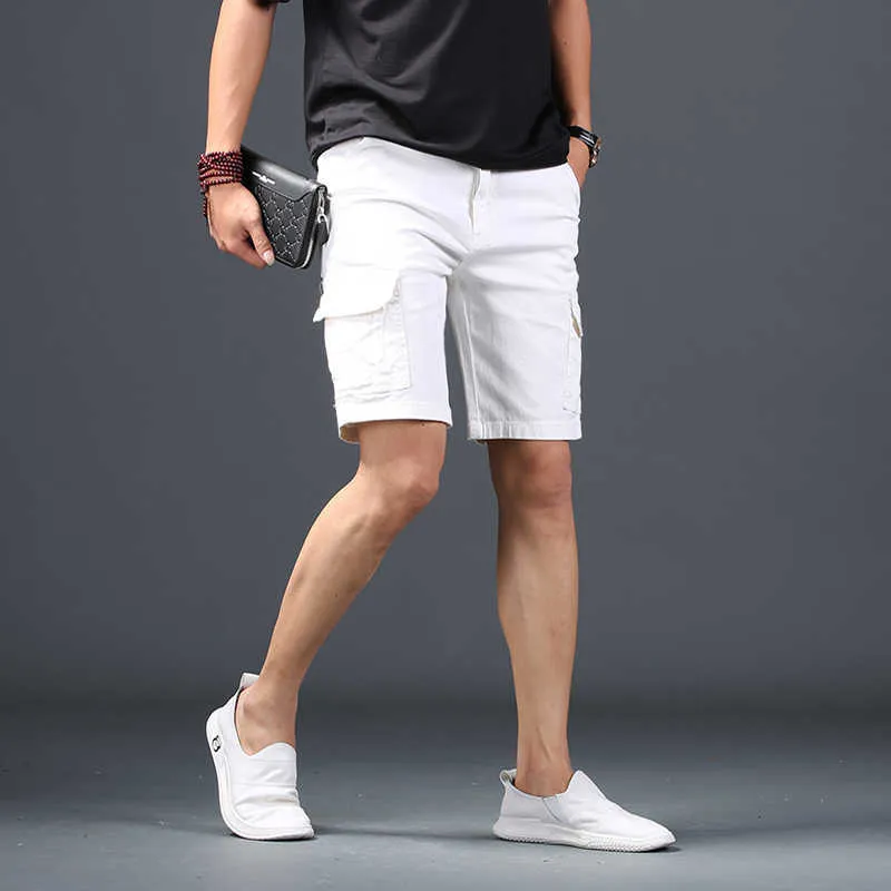 Men s Shorts Summer New White Denim Shorts Men Cargo Shorts Mens Casual Cotton Straight Knee Length Pants G230131