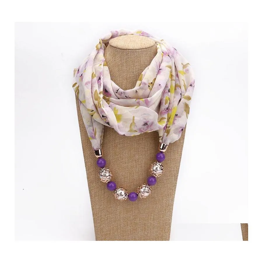 Шарфы этнический стиль печаль шарф Акриловые бусины Ожерелье для женщин мягкий шифоновый шейный шейный щип