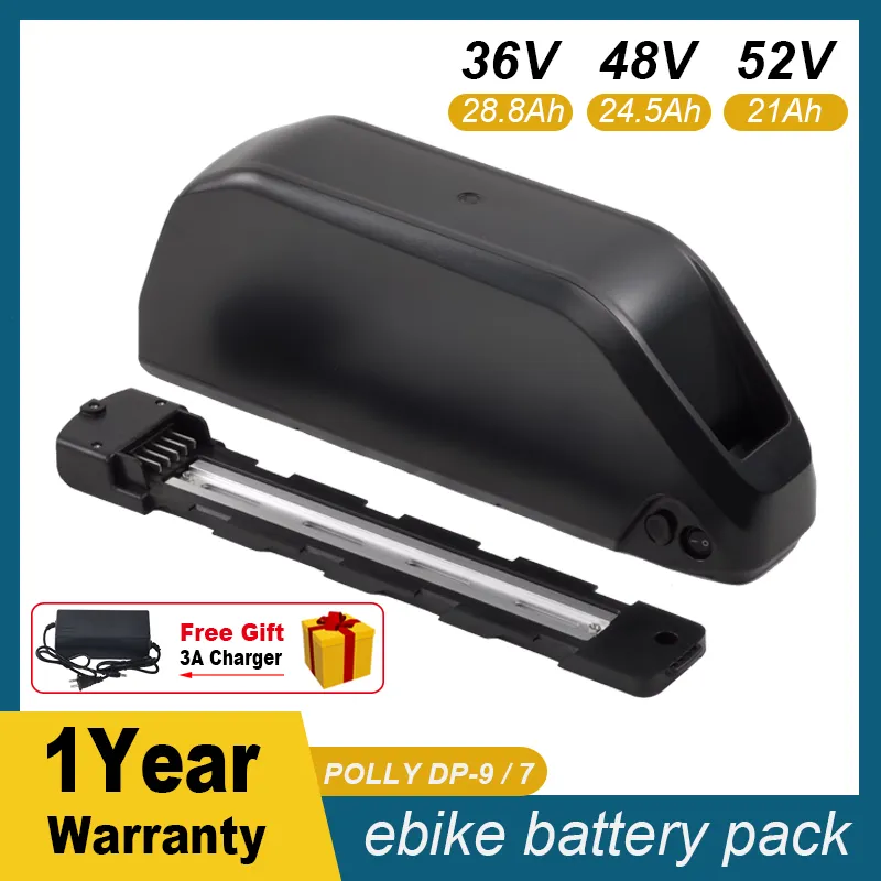 Originale 36V 48V 52 V Pacco batteria Ebike 24.5Ah 28.8Ah 25Ah 21Ah Polly DP-9 Bicycle Electric Bicycle Litio Ion40A BMS 18650 celle 500W 750W 1000W 1500W