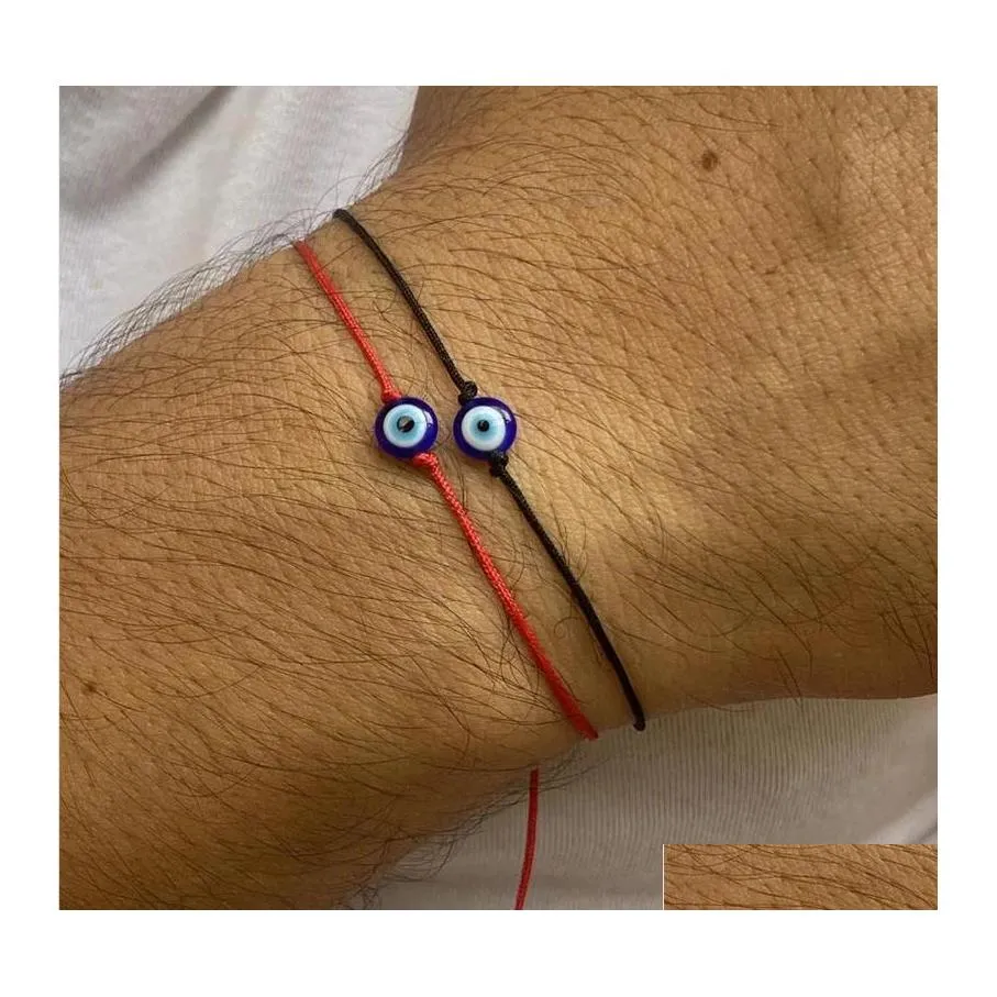 Pulseras con abalorios, pulsera trenzada de ojo azul malvado, joyería hecha a mano, cuerda de cuerda de cera para mujer y niña, envío directo Otlgy