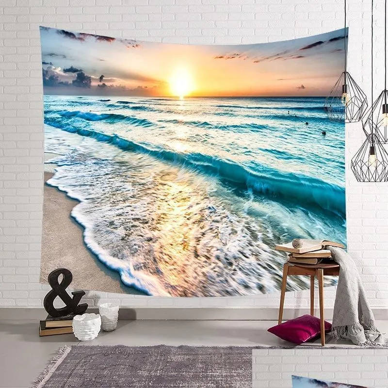 Tapestries Beach Wave INS معلق قطعة قماش جدار جدار النسيج المنزل الزخرفة