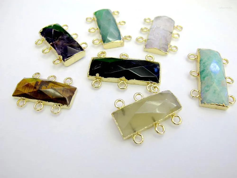 Colliers pendentifs conçus! Mixed Gem Stone 5pcs / lot Connecteur de bijoux à facettes 6 boucles