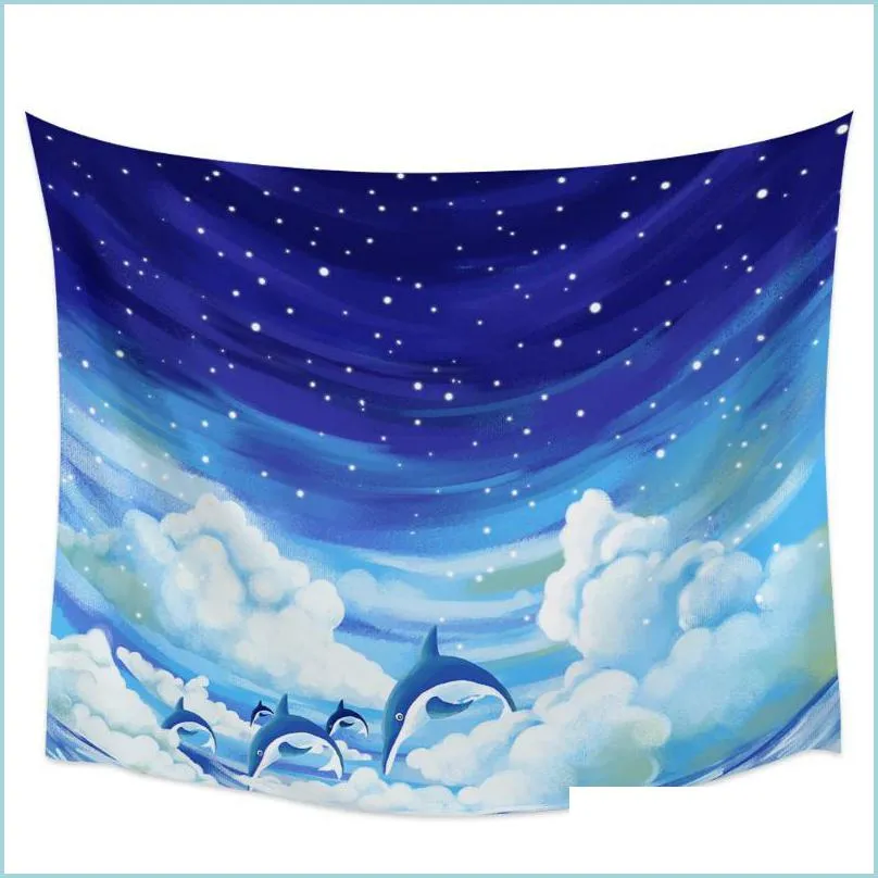 Gobeliny Dolphin Starry Sky Dream Wall Tobestry Dekor Home Er Beach ręcznik piknik