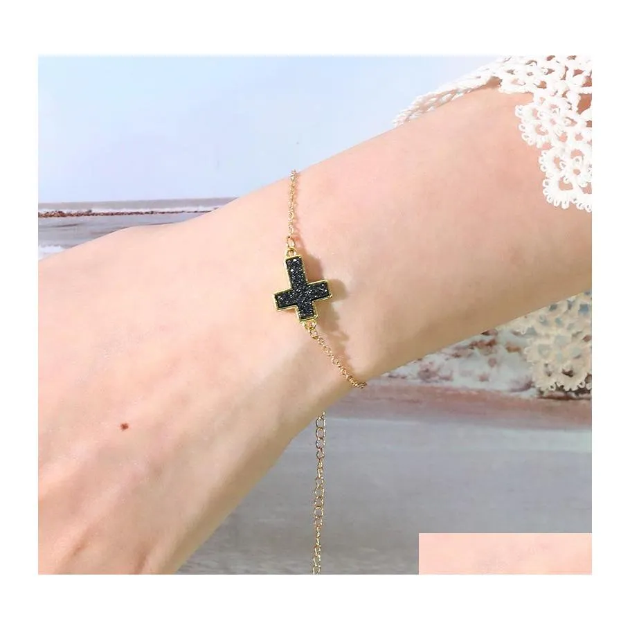 Charm Bracelets Resin Druzy Stone Bracelet Bangle For Women Fashion Designer Crystal Cross Friendship Braselets Jewelry Gift Wholesa Otaxz