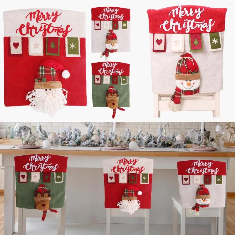 Stoelhoezen eetkamer kerstachter deksel Santa Snowman Dinner Kitchen El Holiday Feestvlag #T2G