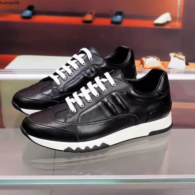 2023S Casual Men's Shoes Luxury Designer Sneaker äkta randig gummi yttersula läder spetsig löpare utomhus storlek38-45 hm8k000001