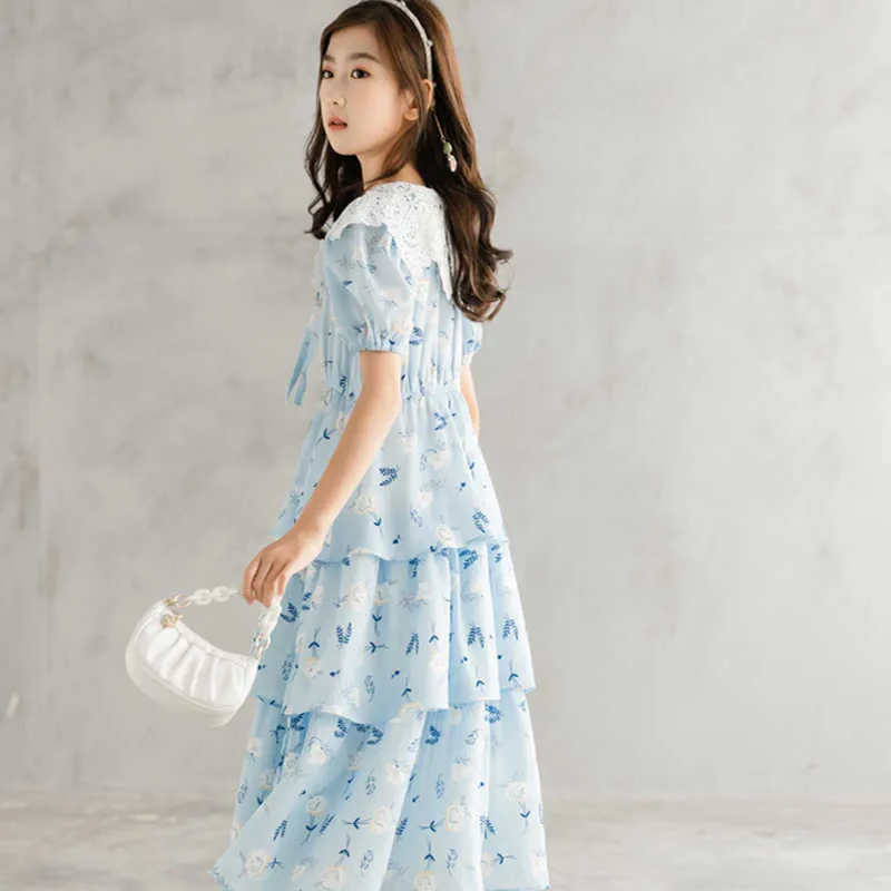 Girl's Teen Girls Floral Cake Dress New Summer Princess Clothing Cute Dot Kids Elegant Dresses #7228