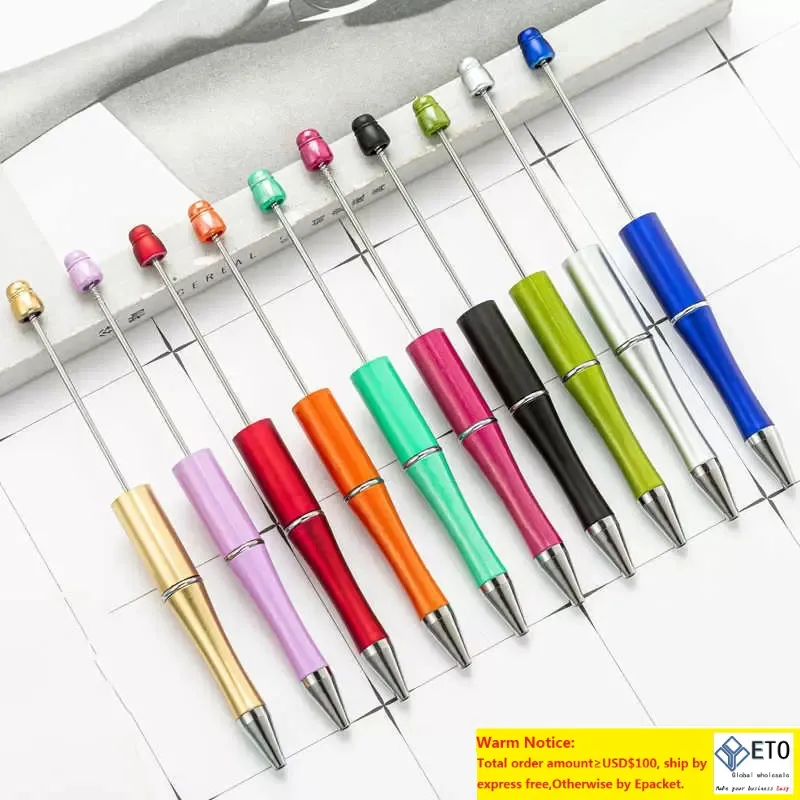 Beadable Plastic Ballpoints Diy Student Toevoegen kralen Ballpoint Pens Bead Ball Pen Promotionele kerstcadeaus Creatief