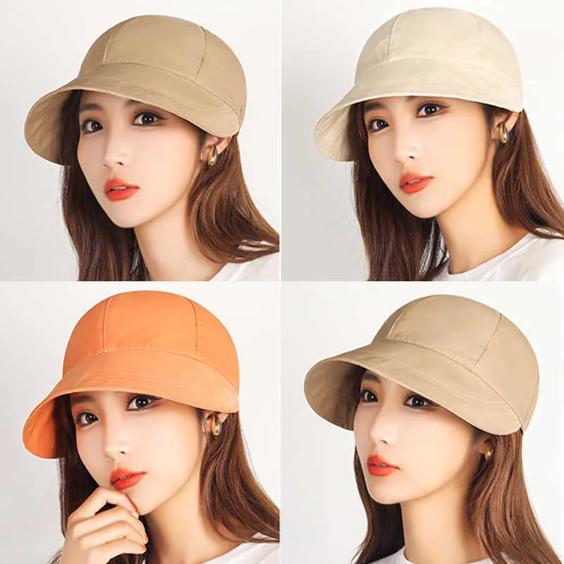 Wide Brim Hats Ladies Outdoor Beach Cap Korean Style Hiking Sun Hat Solid Travel Baseball Cap Summer Sun Protection Practical Visors Hat New G230131