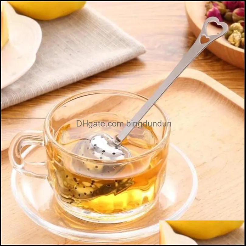 Coffee Tea Tools Heart Shaped Infuser Mesh Ball Stainless Strainer Herbal Locking Spoon Filter Drop Delivery Home Garden Kitchen D Otgqm