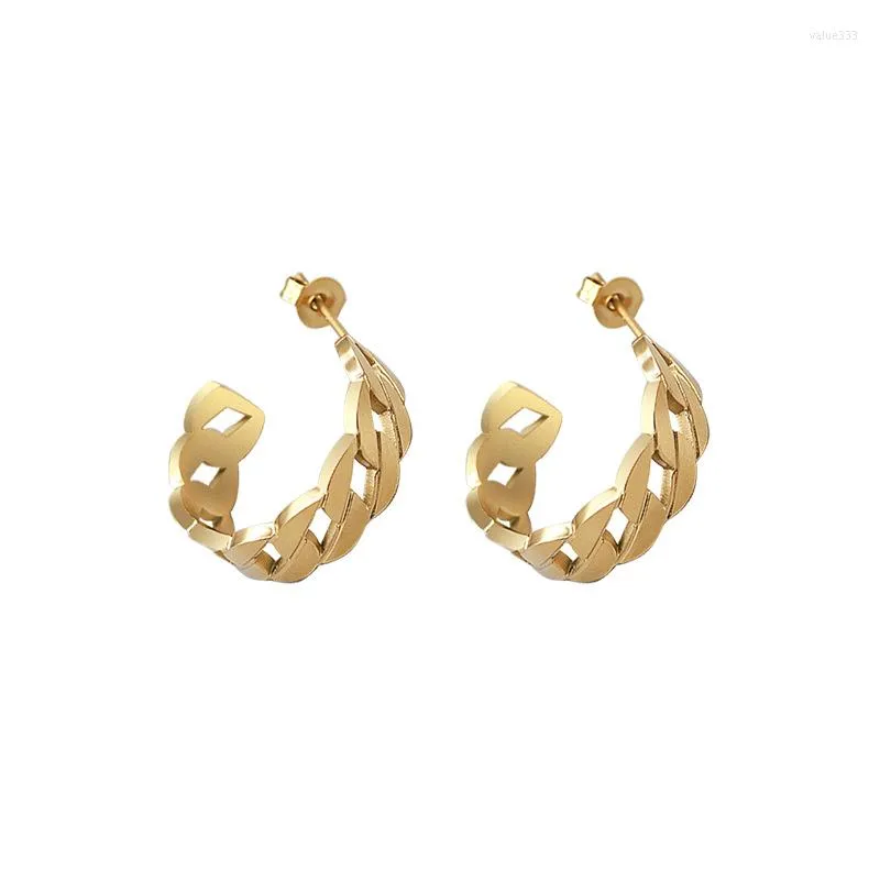 Boucles d'oreilles créoles à la mode chaîne gourmette creuse en forme de C couleur or boucle d'oreille en acier inoxydable pour les femmes bijoux quotidiens