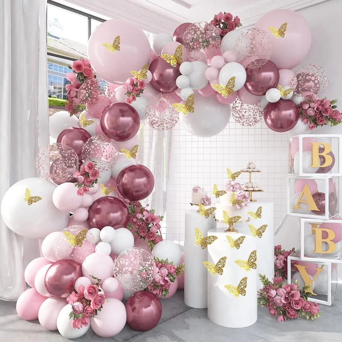 Outra festa de eventos suprimentos macaron rosa balão guirlanda arco kit rústico decoração de aniversário de casamento infantil garoto chuveiro de bebê notar para ser 230131