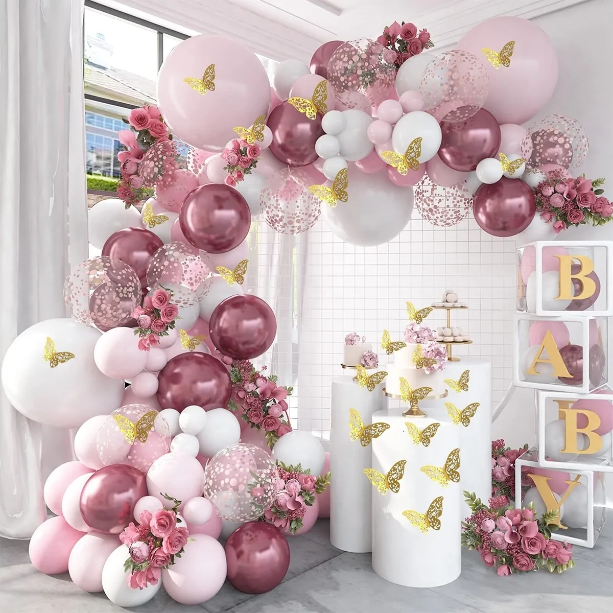 Autres événements Fournitures de fête Macaron Rose Ballon Guirlande Kit Rustique Mariage Anniversaire Décor Enfants Baby Shower Latex Mariée À Être 230131