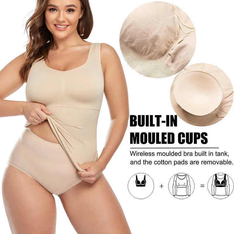 Tummy Control Camisole For Women Shapewear Tank Tops With Built In Bra  Slimming Compression Top Vest Seamless Body Shaper