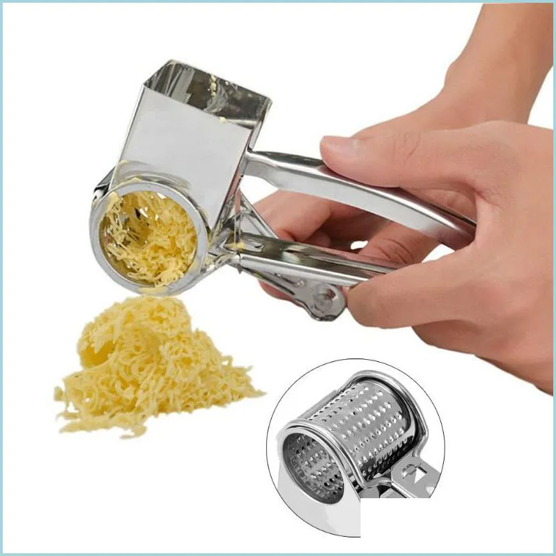 Obst Gem￼sewerkzeuge rotierende K￤se Reibe Edelstahl Slicer Sch￤ler Hand rotatable Ingwer Werkzeug Kartoffelfaden Tempers Kitch DHTJB