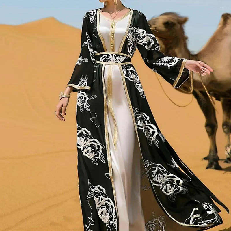 Этническая одежда Рамадан Кафтан Дубай 2PCS Абая устанавливает индейку Ислам мусульманский арабский длинные платья