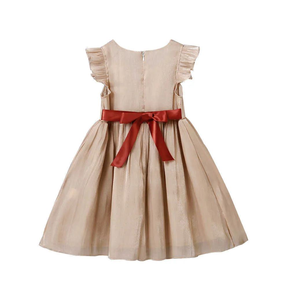 소녀의 ES New Girls 'Spring Summer Baby Close Culture Bow Belt Square Neck Children Dress Party Princess Evening Vestidos 0131