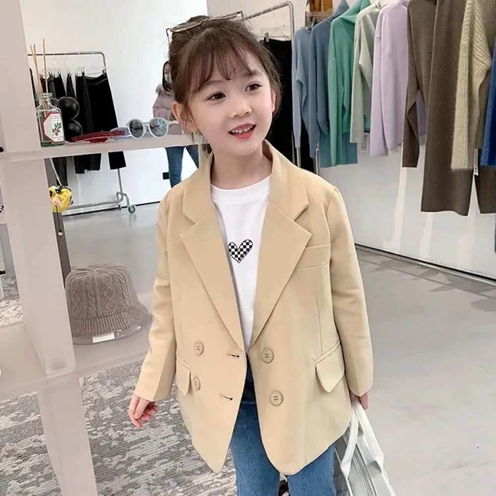 Suits 3-12 Years Girls Suit Solid Casual Button Blazer Spring Kids Jacket for Girls Korean Style Children's Clothing 7 8 9 10 11 230131