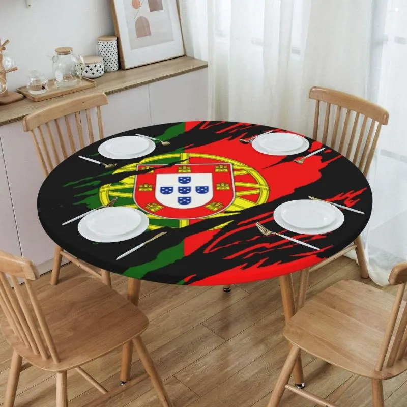 Tala de mesa redonda bandeira vintage à prova de óleo à prova d'água redonda de toalhas de mesa Portugal Tampa de borda elástica portuguesa Pride