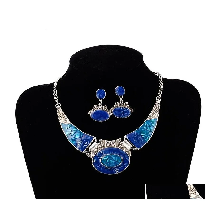 Brincos colar Europa Party Party Casual Vintage Jewelry Conjunto feminino Drop Glaze Pingente com conjuntos de entrega DHZ5R