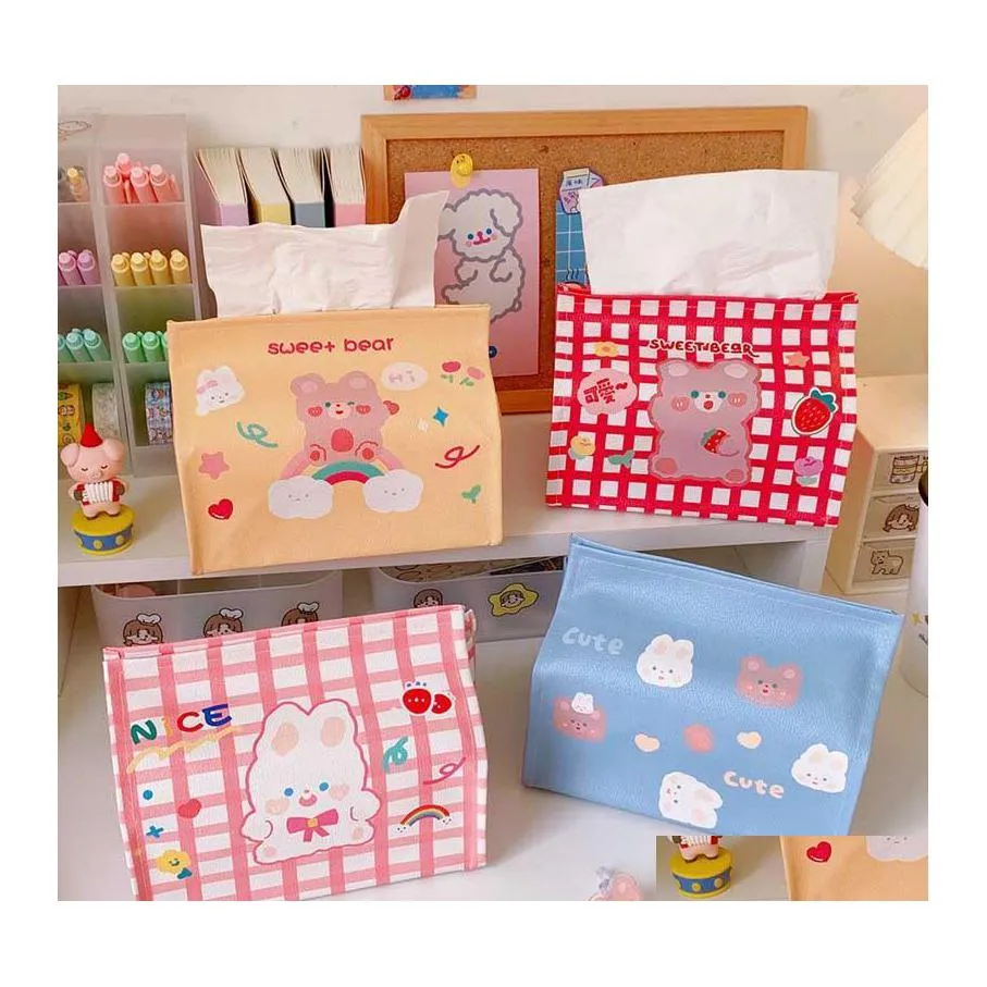 Boîtes À Mouchoirs Serviettes Kawaii Ours Boîte Voiture Toilette Pu Bande Dessinée Pum Maison Salon Décoration Filles Chambre Cuisine Bureau Drop Del Dhqnc