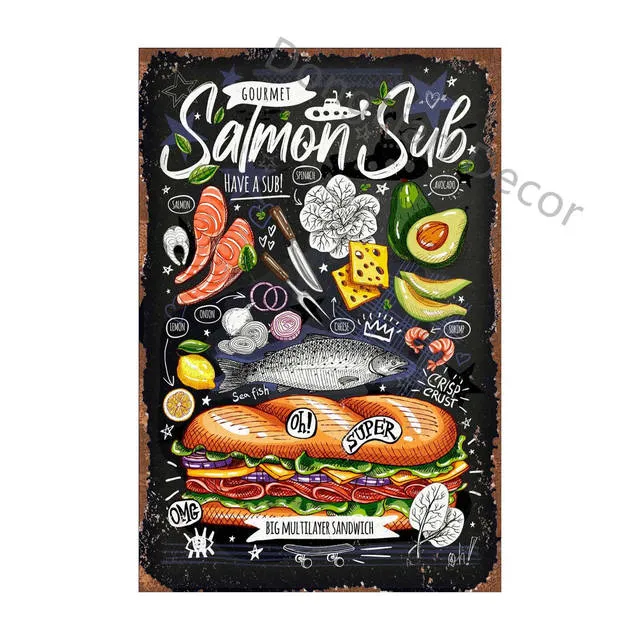 Plaque Murale En Fer étain 'Sandwich Zone' - Dimensions 20,3x30,5 Cm, Style Vintage, Décoration Cuisine Bureau - 3