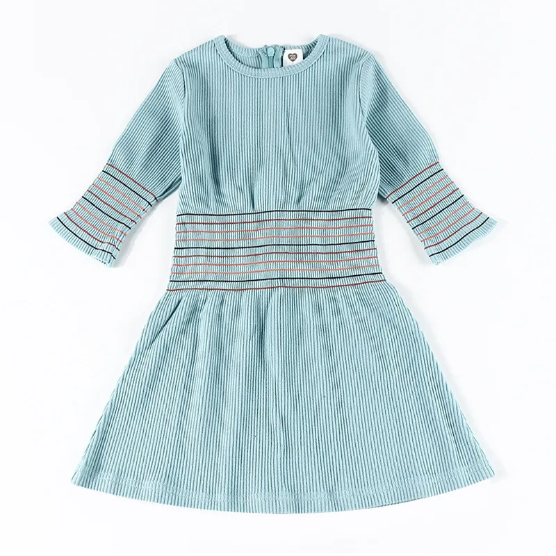 Flickans klänningar Girl Dress Fall Autumn Winter Ribbed Cotton Outfit Family Matching Klädklänning Back Hidden Zipper Girl Clothing