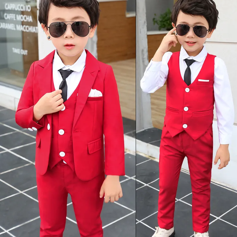 Suits Spring Autumn Formal Children Solid Suit Set Boys Party Host Wedding Costume Little Kids Blazer Vest Pants Clothing Sets 230131