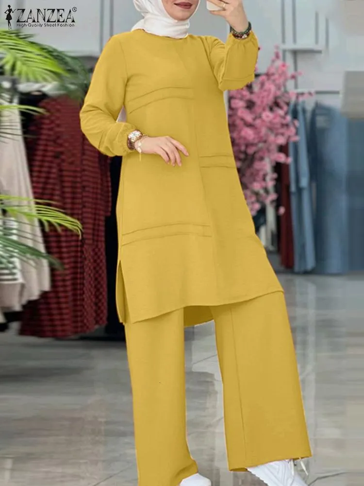 thumbnail image 2 of 2 Piece Set Muslim Women Casual Long Sleeve Tops Blouse Wide Leg 2 of 9