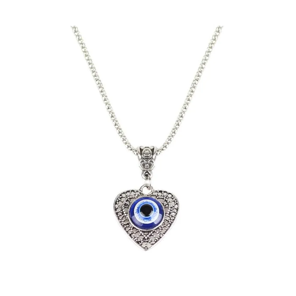 Pendant Necklaces Fashion Jewelry Hollow Out Heart Evil Eye Necklace Blue Eyes Drop Delivery Pendants Dhml7