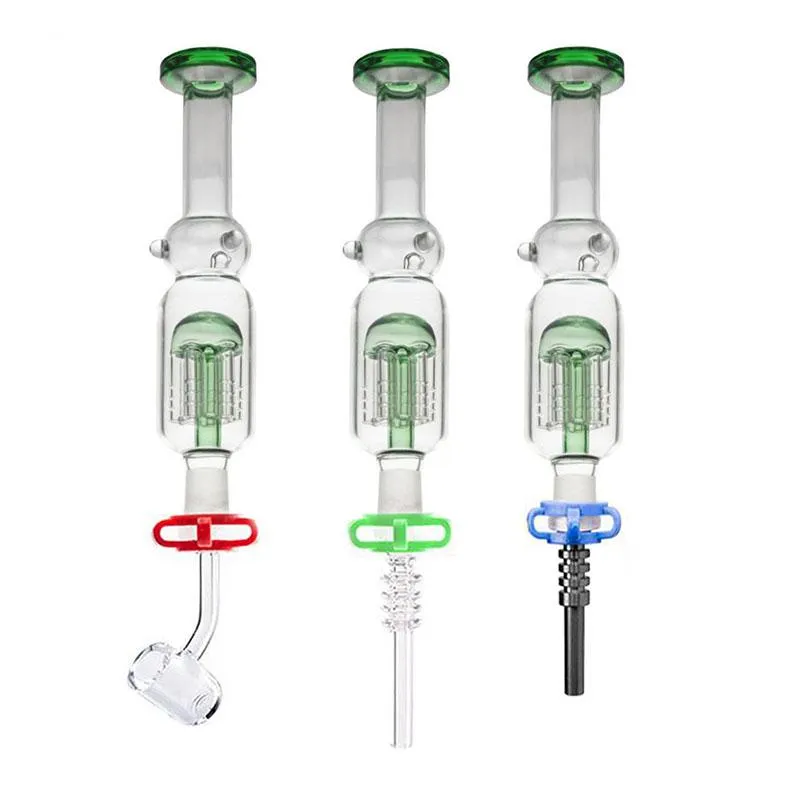 brûleur à mazout en verre ultra-pas cher Bong Hookahs Arms Tree Perc recycleur Dab Rig 14mm Pipes à eau femelles avec clou de banger à pointe de quartz en titane