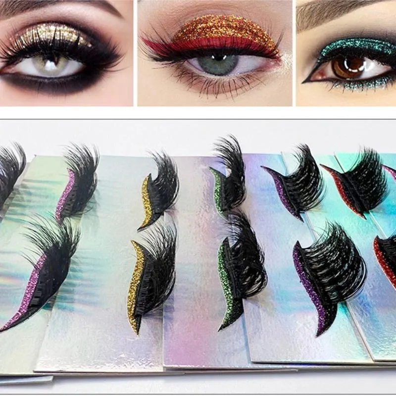 Valse Wimpers Dikke Rommelige Wimpers Met Glitter Eyeliner Wimpers Stickers Podium Herbruikbare Dubbele Ooglid Sticker Cat Eye Make-Up