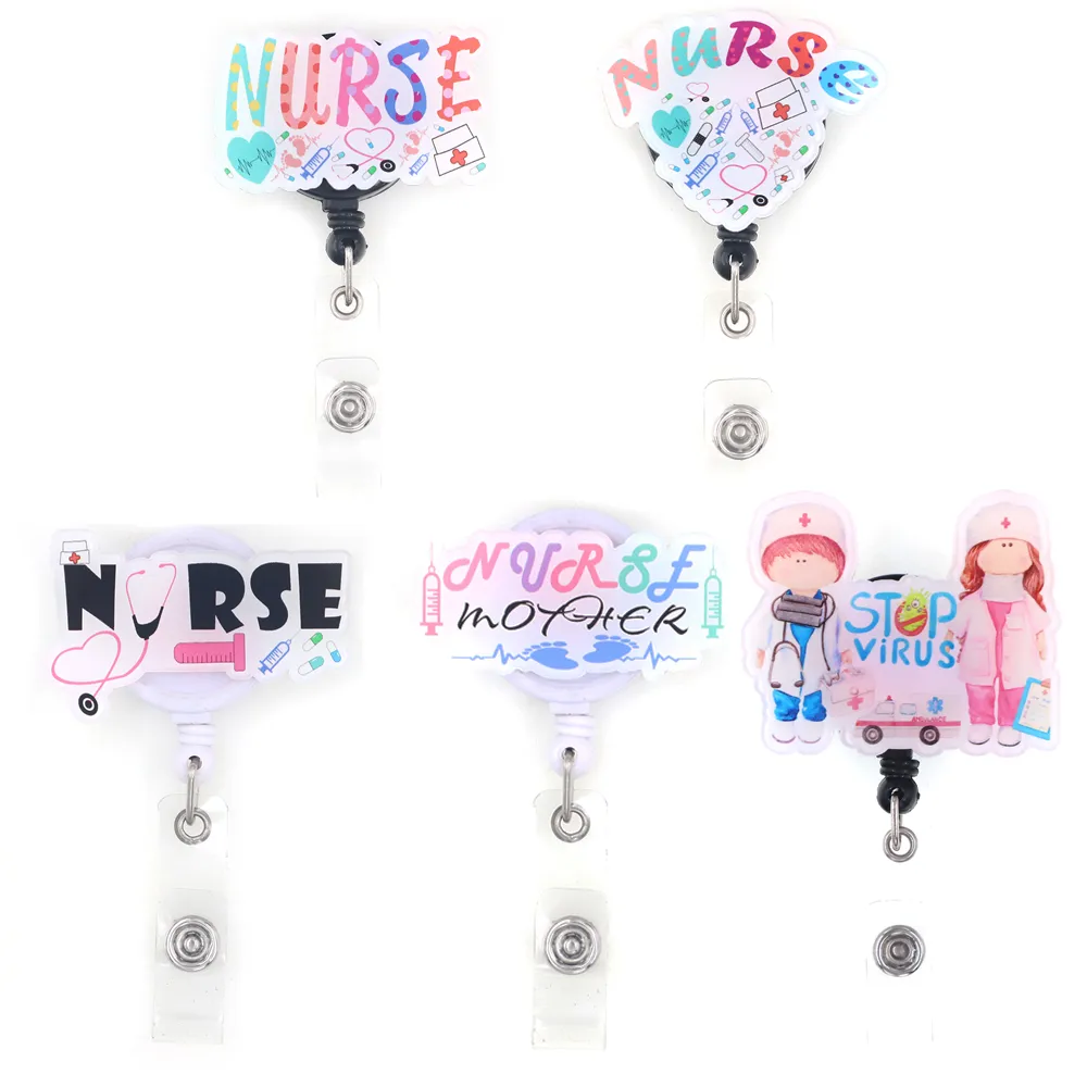 10 datorer/Lot Fashion Key Rings Medical Design Nurse Doctor Acrylic Dractable Badge Holder Yoyo Pull Reel Doktorer ID Namn Kort för sjukvårdspersonal Tillbehör