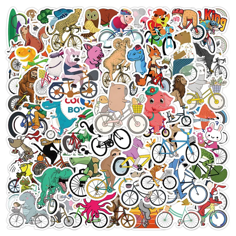 Autocollants animaux de vélo, 50 pièces, pour bouteille d'eau d'ordinateur portable, animaux de vélo mignons et amusants W1463
