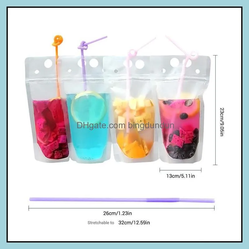 Other Drinkware 500Pcs Clear Drink Pouches Bags Zipper Standup Plastic Drinking Bag With St Holder Reclosable Heatproof For Beverage Ot3Kw