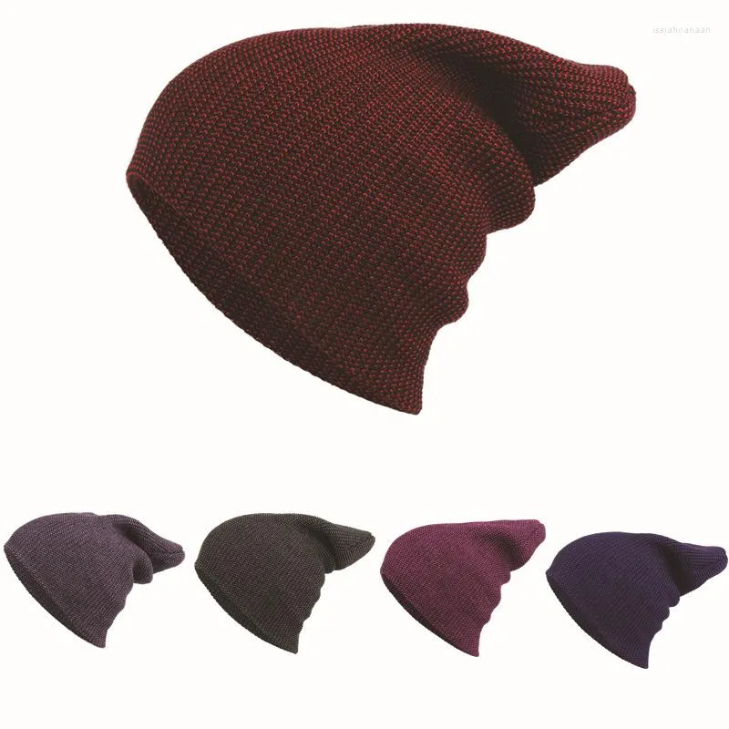 ベレー帽Mingjiebihuoファッション秋の冬の韓国暖かい厚いシンプルなニット帽子の気質快適な寄木細工のストライプ