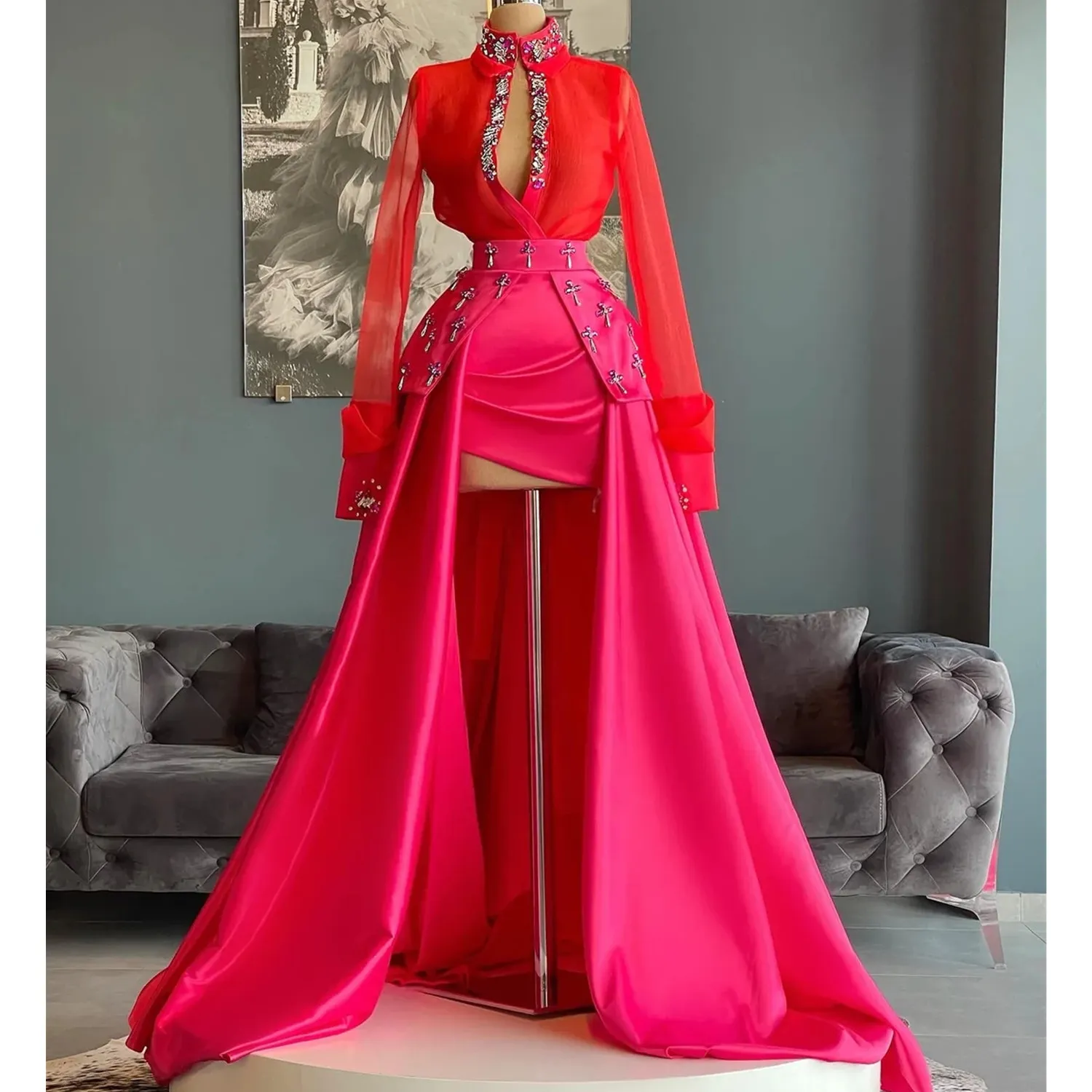 2023 Арабские платья для выпускного вечера Роскошные бисерные кристаллы со стразами Розовая нижняя юбка только в продаже Вечерние платья русалки 328 328