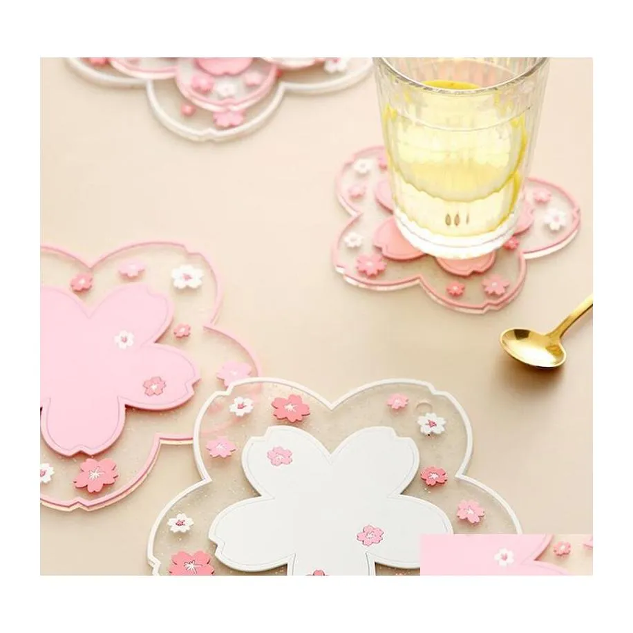 Mats Pads 1Pcs Japan Style Cherry Blossom Heat Insation Table Mat Family Office Antiskid Tea Cup Milk Mug Coffee Drop Delivery Hom Dhx01