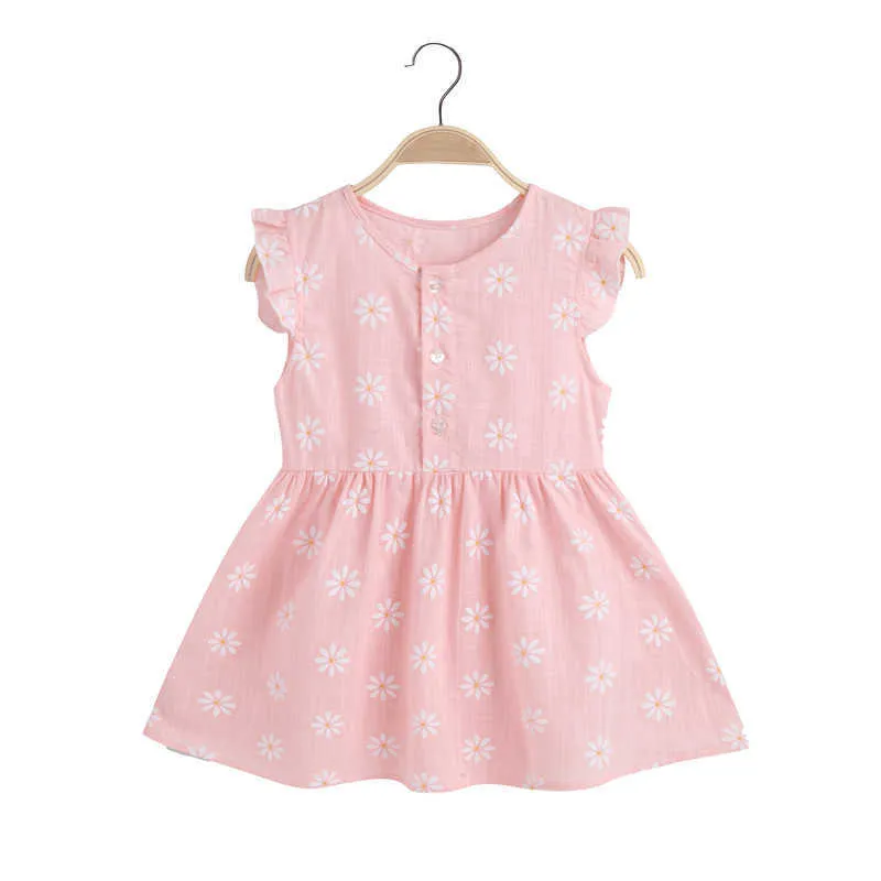 Vestidos de menina 2022 Verão algodão coreano e linho Floral Sundress Filces Dress Dress Salia infantil 0131