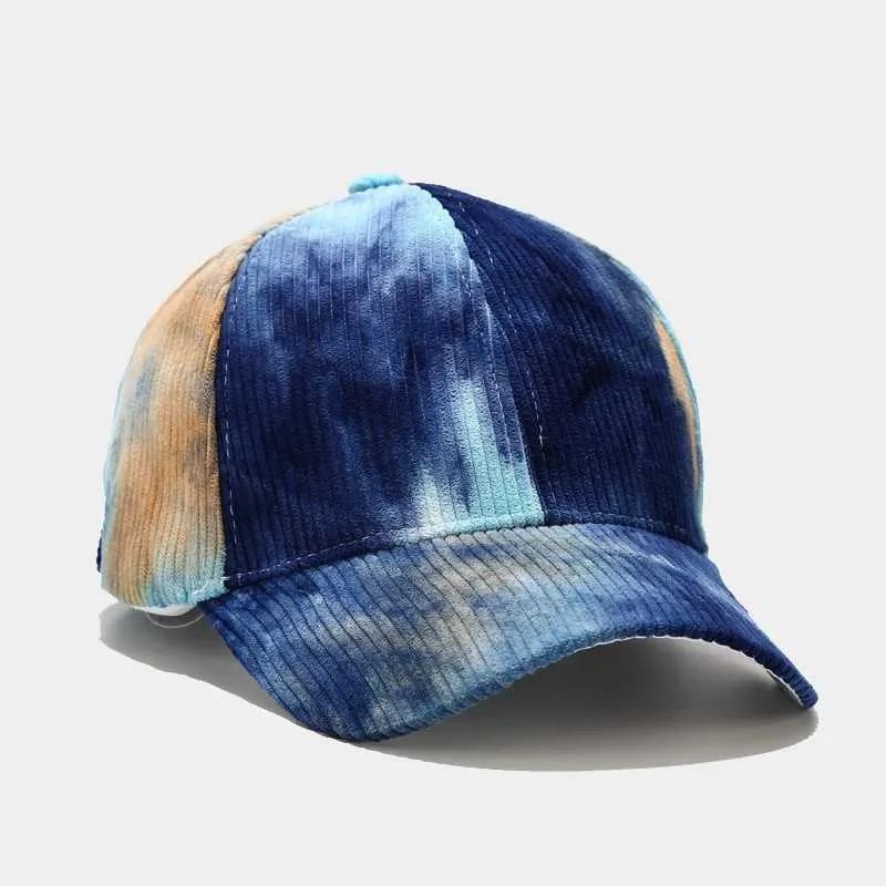 Berretti da baseball alla moda in velluto a coste tie-dye berretto da baseball invernale per uomo 2021 donna colore caramella caldo streetwear snapback cappello da camionista hip-hop G230201