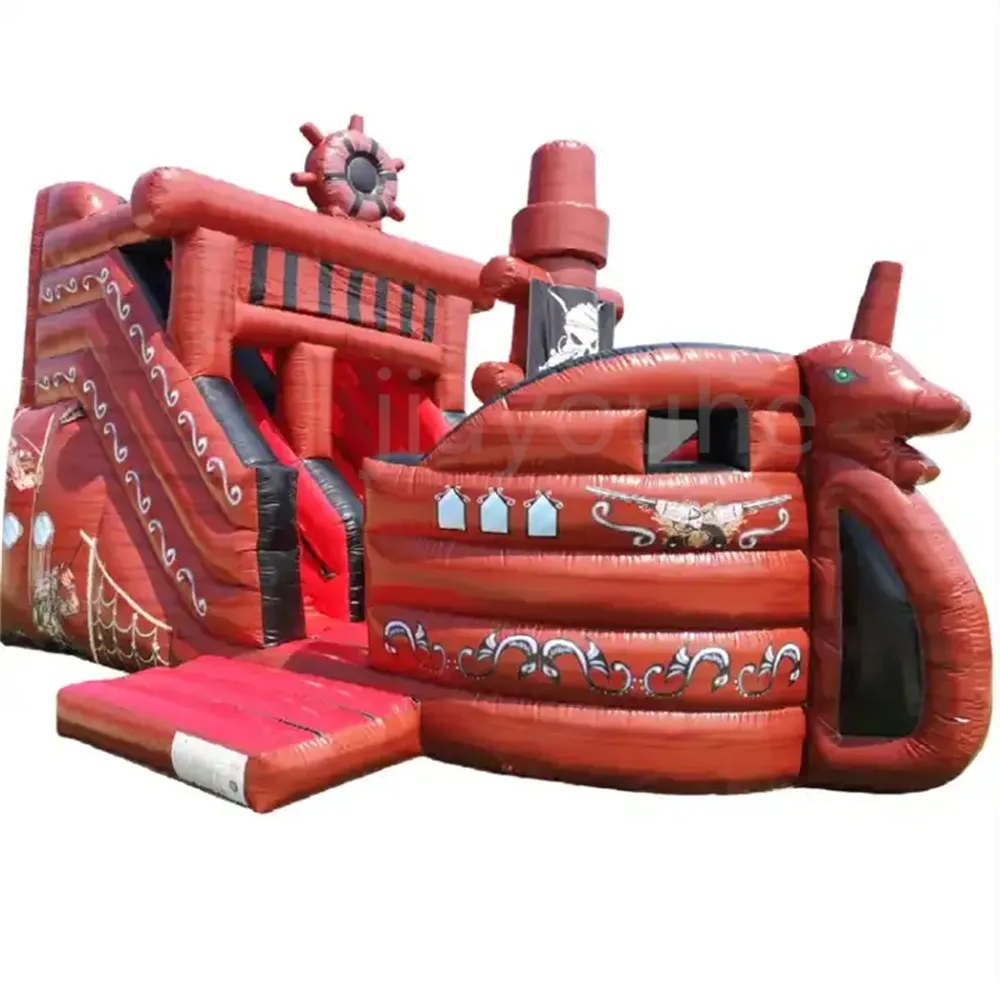 Custom Outdoor Games Portable Inflatable Pirate Ship Commercial Inflatable Bouncer Dry Water Slide Combo send by ship