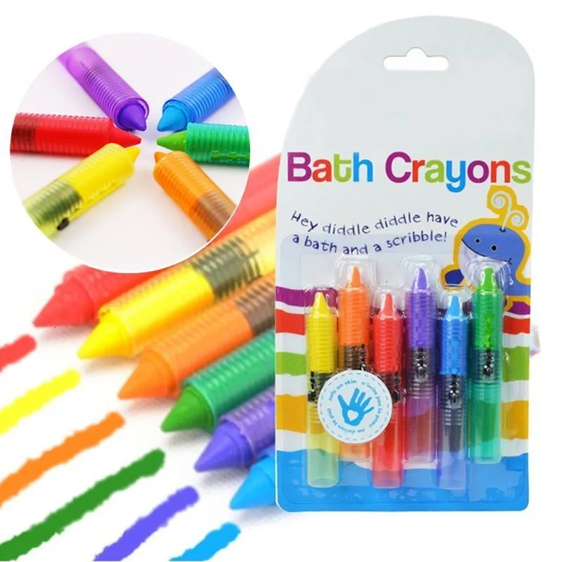 Bath Toys Bath Time Toy Crayons - Multi-Coloured Pack of 6 Bathing Toy Kids Pen Set K1MA Crayon 230131