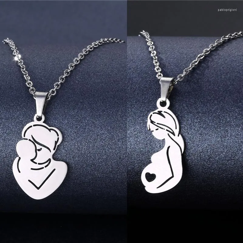 Choker HUHUI Mother Day Necklace For Women Big Belly Expectant Mom Baby Pendant Stainless Steel Jewelry Wife Maternal Family Love Gifts