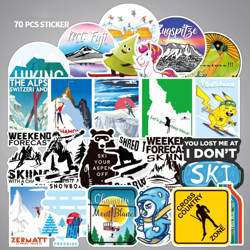 スキーステッカー| 70 PCS冬のスキースポーツヘルメットスノーボードの水筒用防水ビニールステッカーW-453
