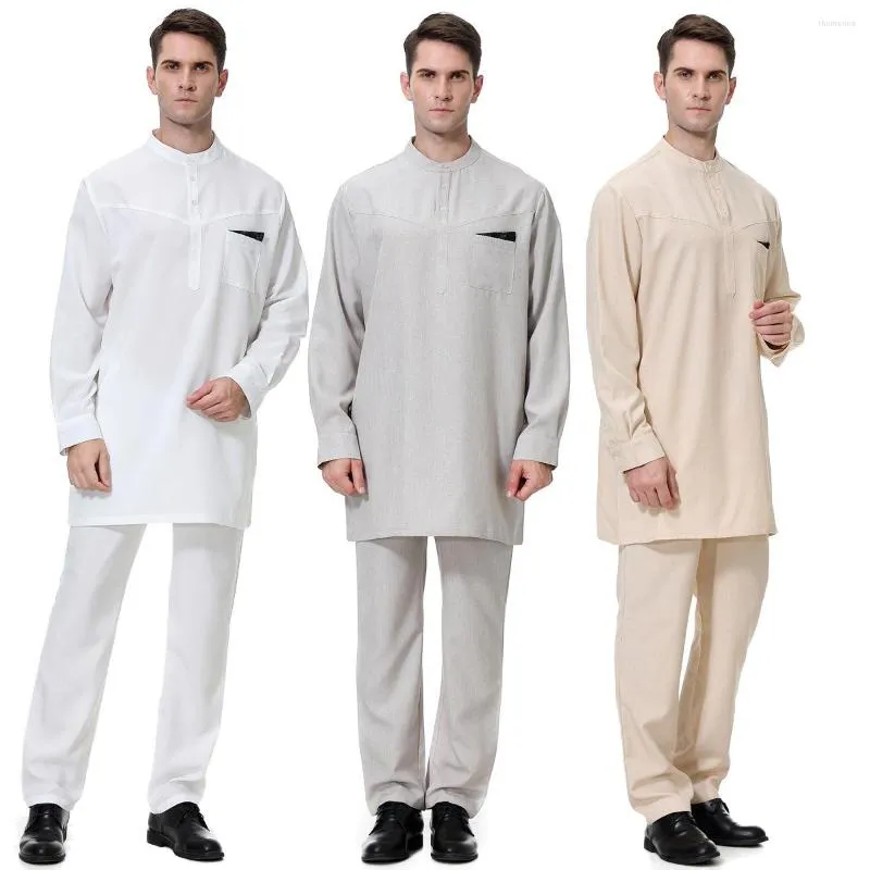 الملابس العرقية 2023 Caftan Marocain الرجال المسلمين Abaya السعودية الإسلامية Kaftan Qamis Homme Robe Musulmane Longue Ropa Hombre