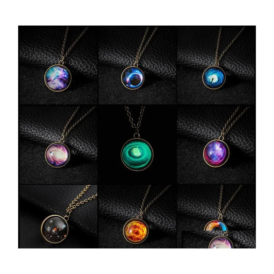 Pendentif Colliers Collares Boule Verre Collier Duplex Planète Cristal Étoiles Galaxie Motif Petite Amie Cadeau Longue Chaîne Maxi Drop Deliv Dhmob