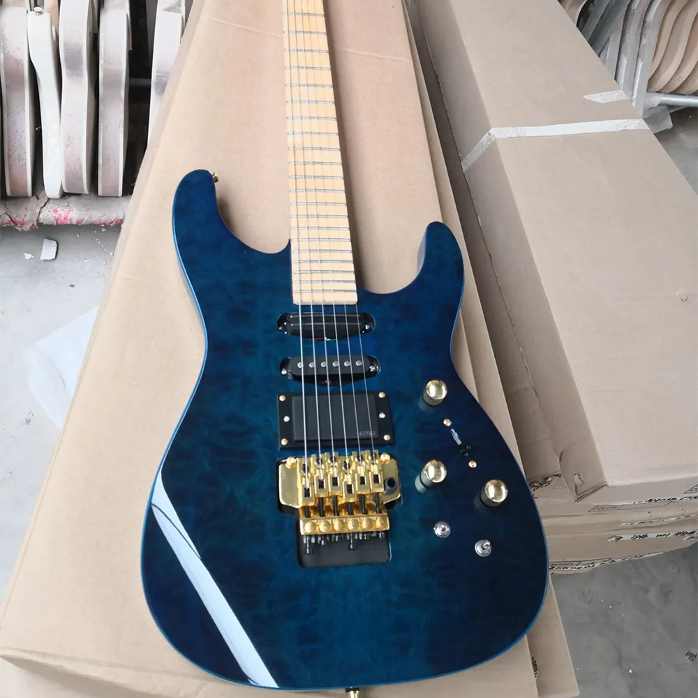 6 Strings guitarra elétrica azul marinho com floyd rosa bordo braçadeira de bordo colhido de bordo personalizável