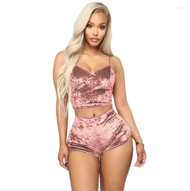 Women's Sleepwear Sexy V-neck Lingerie Sets Two-Piece Pajamas Suit Ladies Women