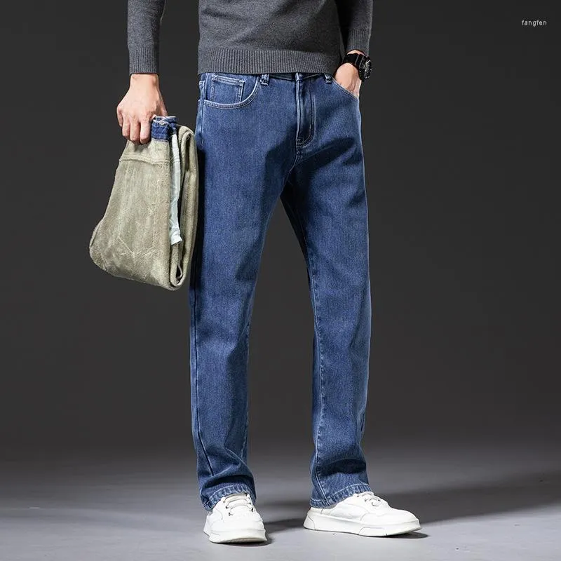 Heren jeans man casual thermische fleece wol winterbedrijf rechtstreeks midden-taille elastische broek big size 100-260G