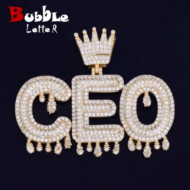 Breloques bulle lettre nom personnalisé collier pour hommes pendentif personnalisé couronne goutte à goutte cubique Zircon Hip Hop bijoux glacé 230131